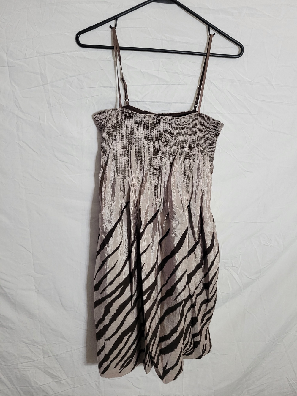 Jodi Kristopher Taupe and Black Zebra-Print Midi Dress